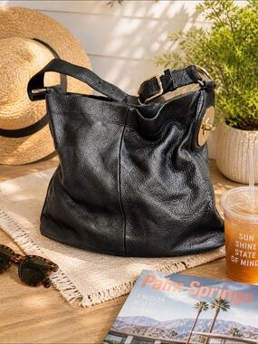 Coach Black Pebbled Leather Shoulder Hobo with silver Tone Turn Lock 16535